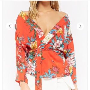 Orange Floral Kimono with Waist Tie